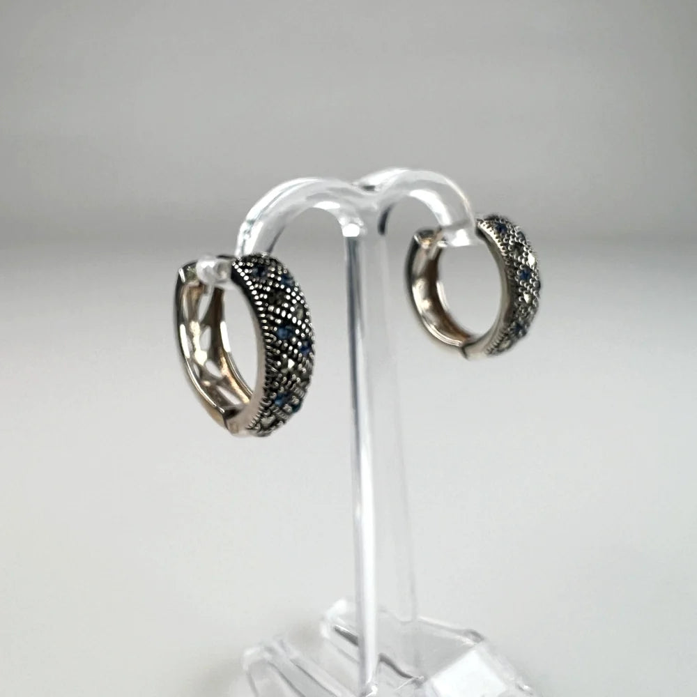 Cercei creole marcasite din argint 925, 16mm - vedere 1