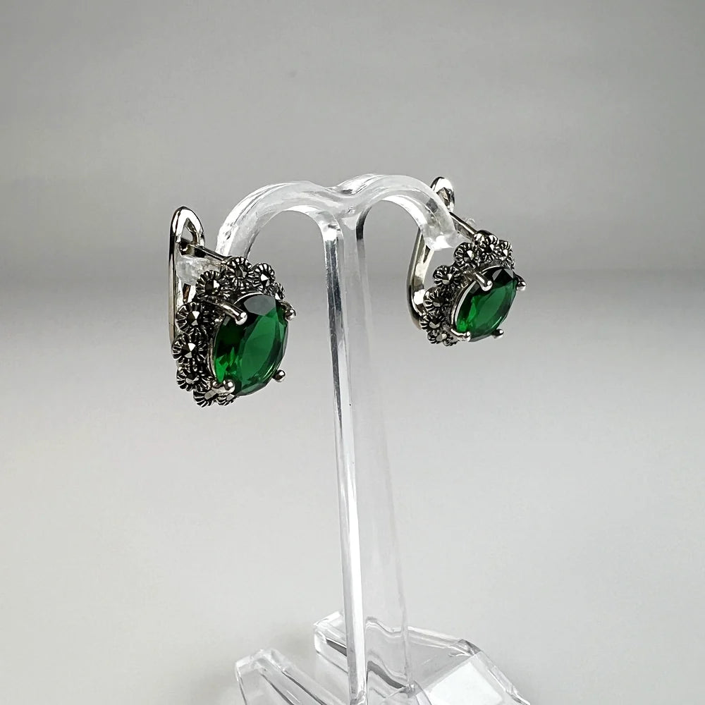 Cercei drop marcasite argint 925 cu prindere leverback - vedere 1