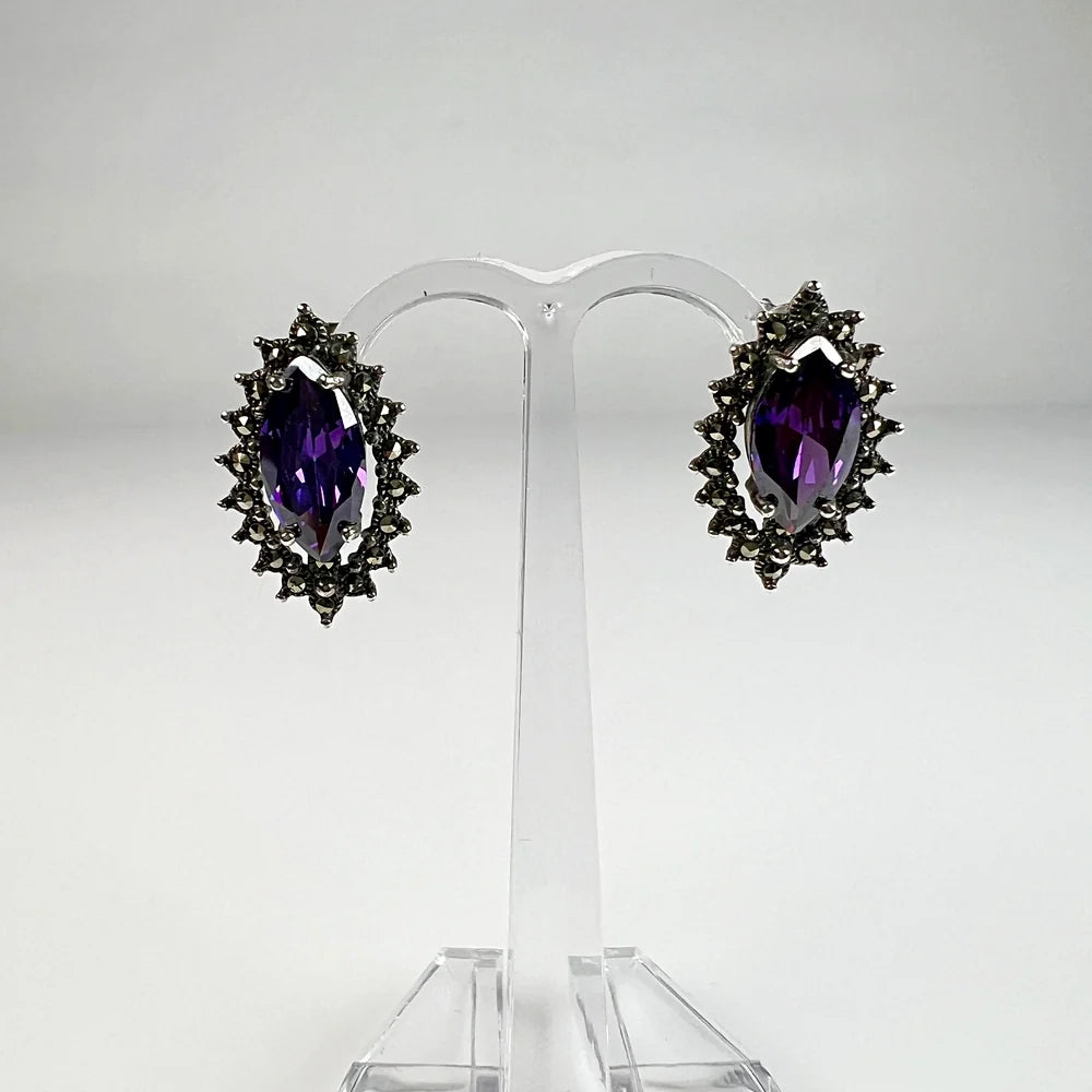 Cercei marcasite cu surub si fluture din argint 925 masiv - vedere 2