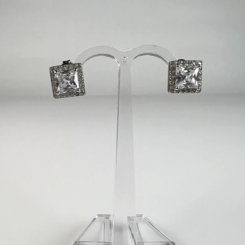 Cercei cu zirconia si surub din argint 925, 10mm - vedere 2
