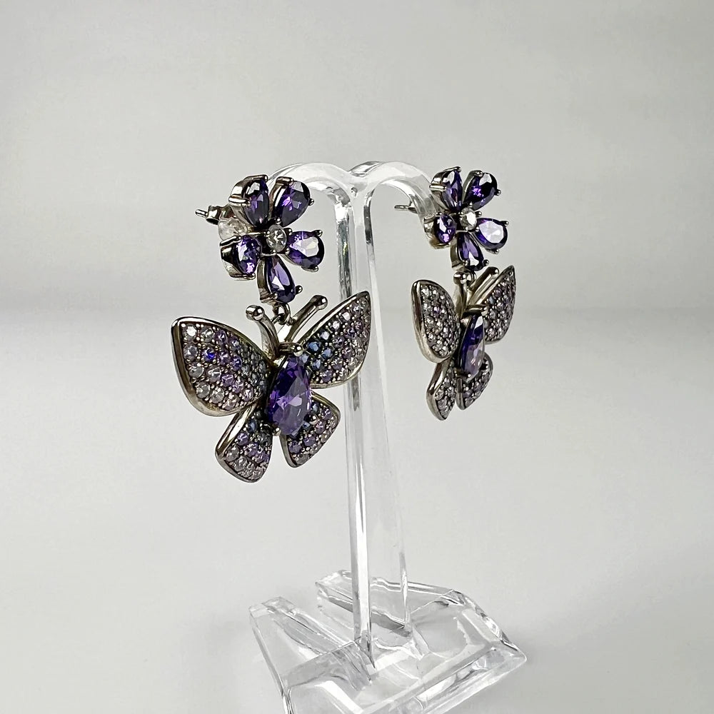 Cercei lungi zirconia cu prindere fluture din argint 925 - vedere 1