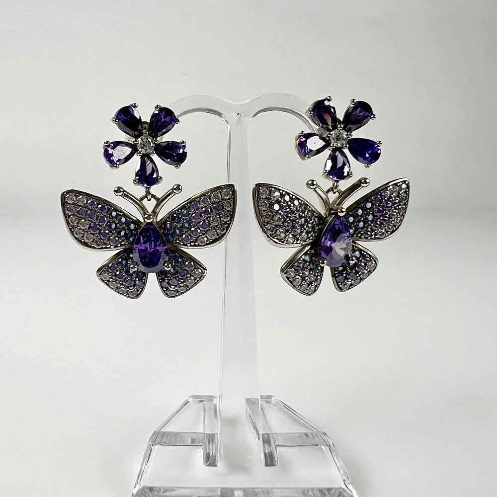 Cercei lungi zirconia cu prindere fluture din argint 925 - vedere 2