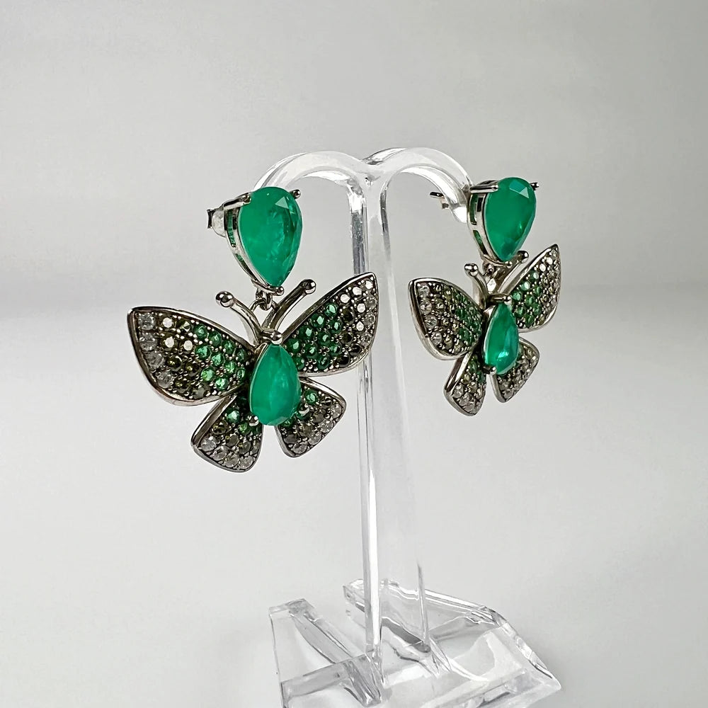 Cercei lungi Paraiba cu fluture din argint 925 - 28mm - vedere 1