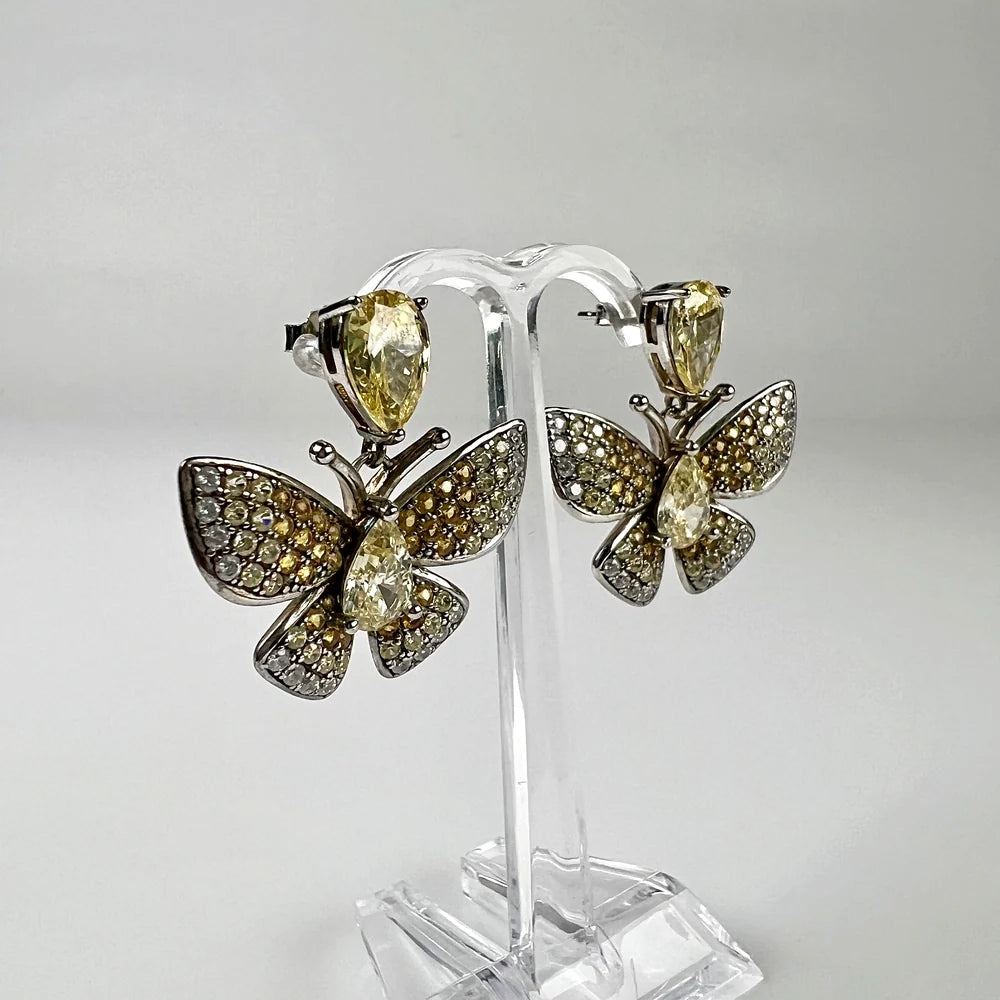 Cercei lungi zirconia cu prindere fluture din argint 925 - vedere 1
