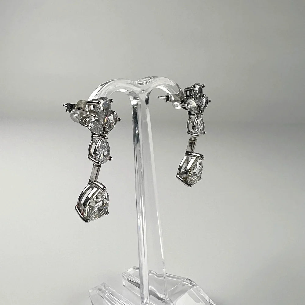 Cercei lungi din argint 925 cu zirconia si sistem fluture - vedere 1