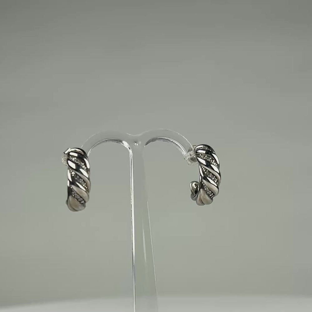 Cercei creole argint 925 cu zirconia si fluture push-back 10mm - video prezentare
