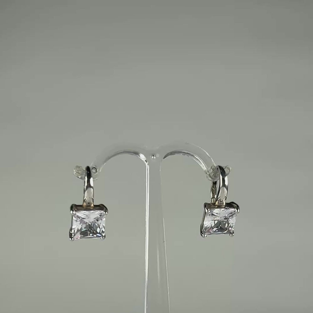 Cercei drop zirconia leverback din argint 925 - 19mm - video prezentare