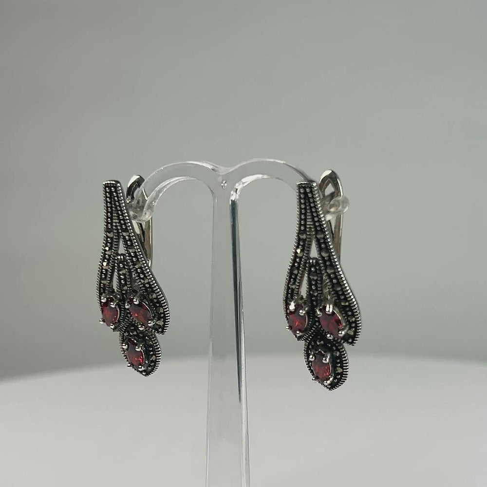 Cercei lungi marcasite prindere leverback argint 925 - video prezentare