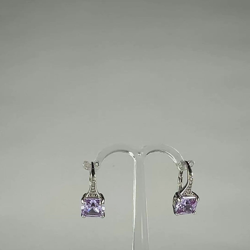 Cercei drop zirconia cu prindere leverback din argint 925 - video prezentare