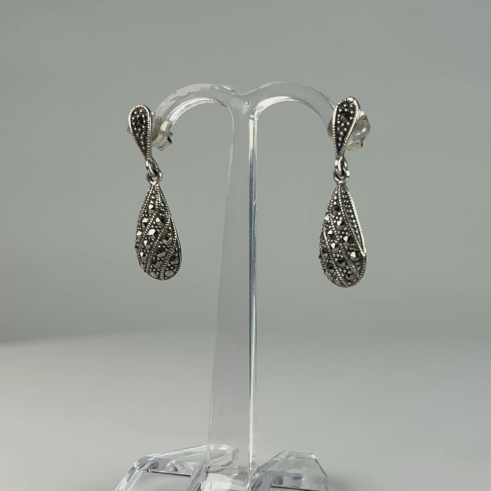 Cercei drop Marcasite din argint 925 cu prindere fluture - video prezentare