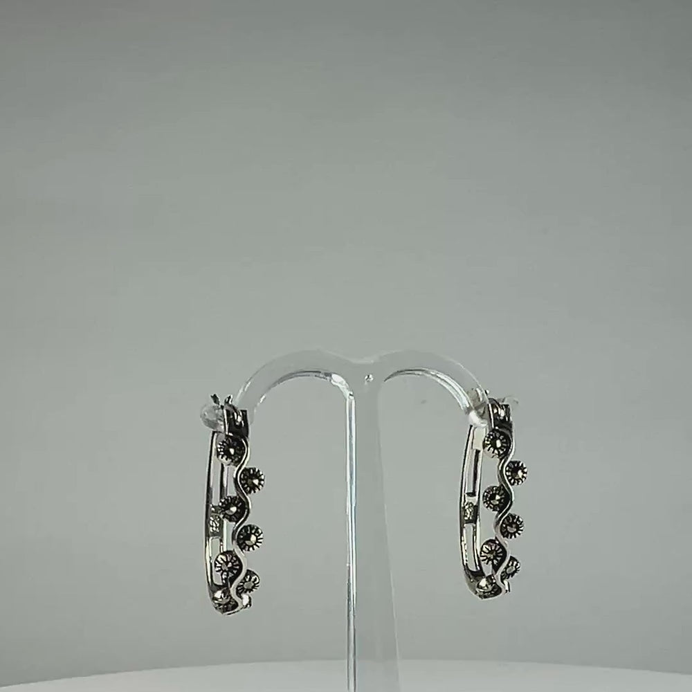 Cercei creole marcasite din argint 925 - 25 mm - video prezentare