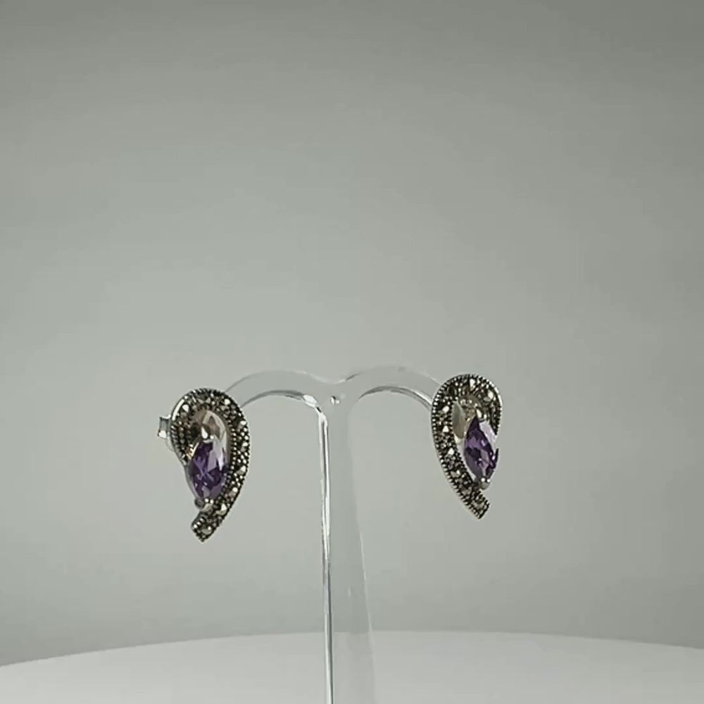 Cercei marcasite cu surub si fluture din argint 925 - video prezentare