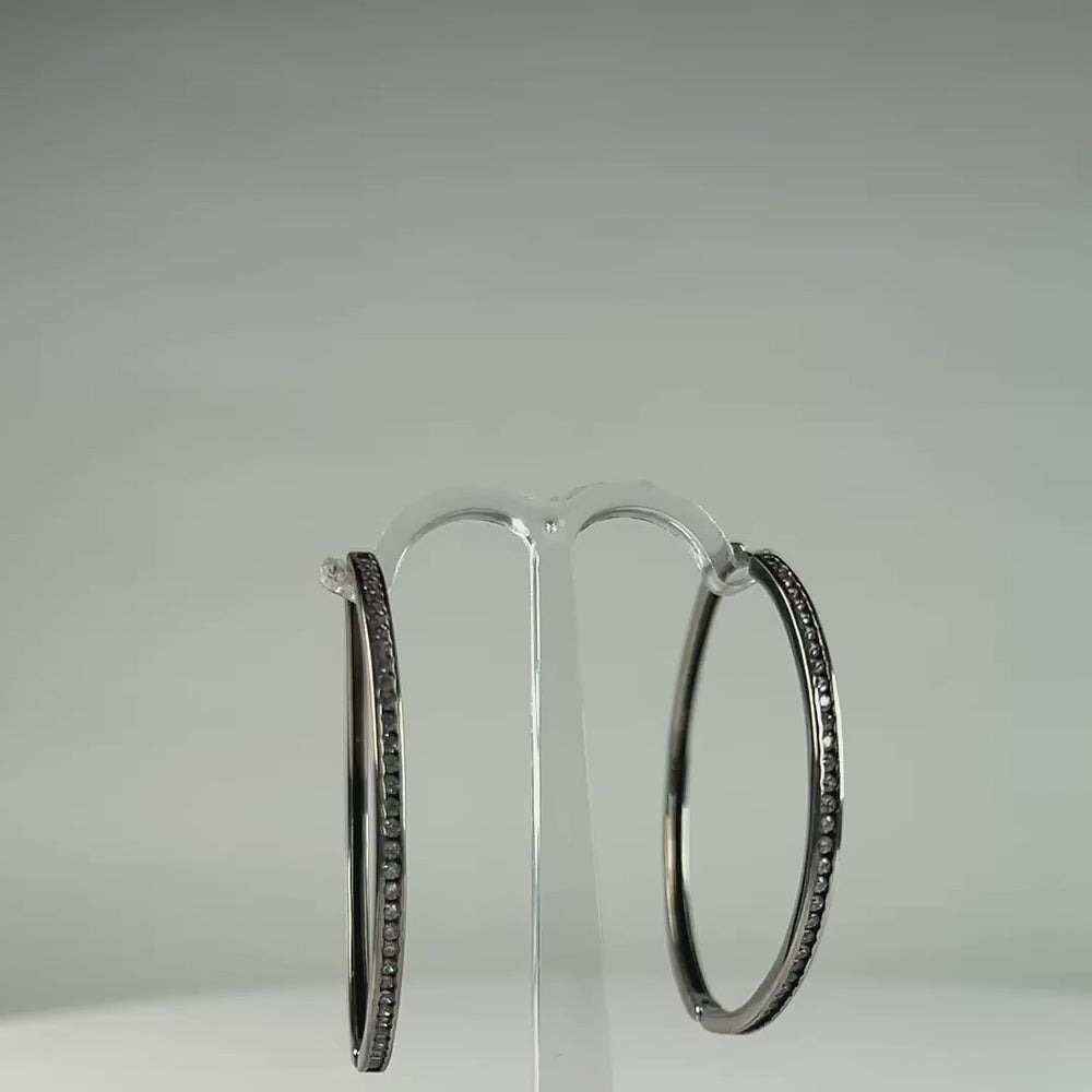 Cercei creole argint 925 cu zirconia, 40 mm - video prezentare