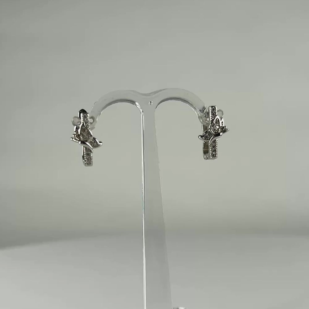 Cercei creole zirconia leverback argint 925, 14mm - video prezentare