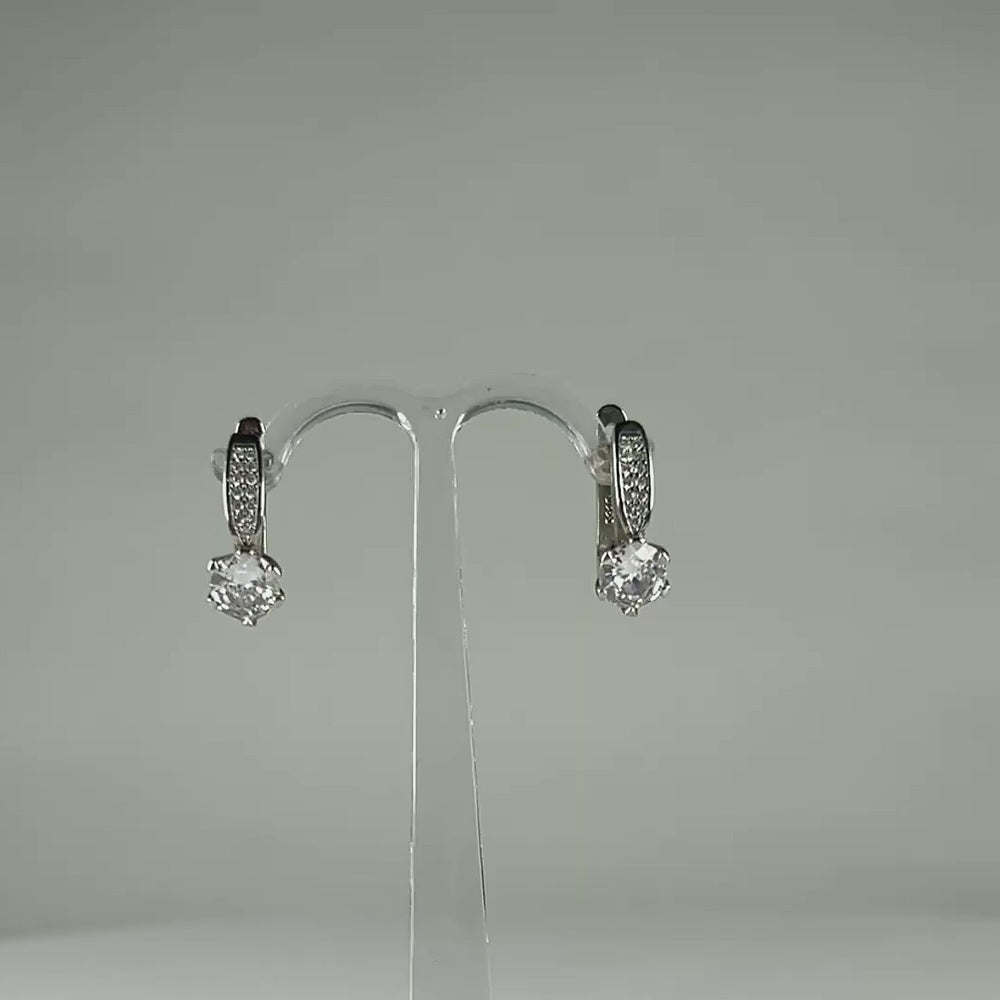 Cercei creole argint 925 cu zirconia si leverback 16mm - video prezentare