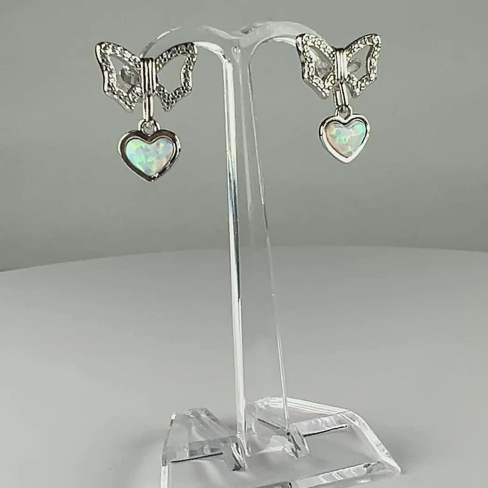 Cercei drop opal argint 925 cu prindere fluture eleganti - video prezentare