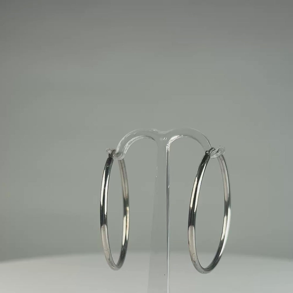 Cercei creole din argint 925, 34 mm, pentru urechi sensibile - video prezentare