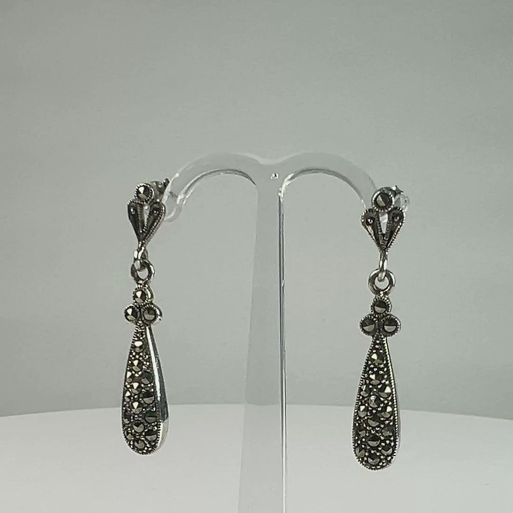 Cercei lungi marcasite cu prindere fluture din argint 925 - video prezentare